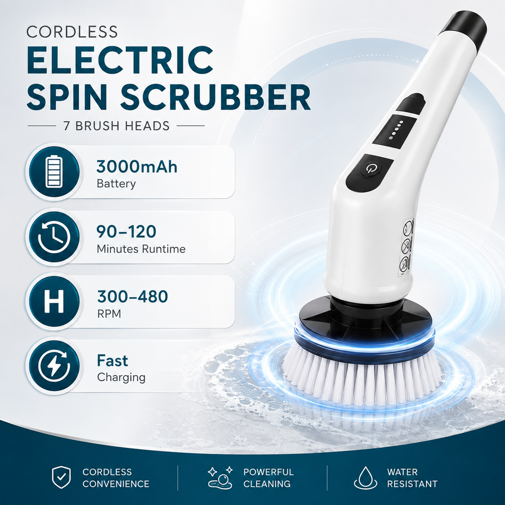 Cordless Electric Spin Scrubber – 7 Brush Heads