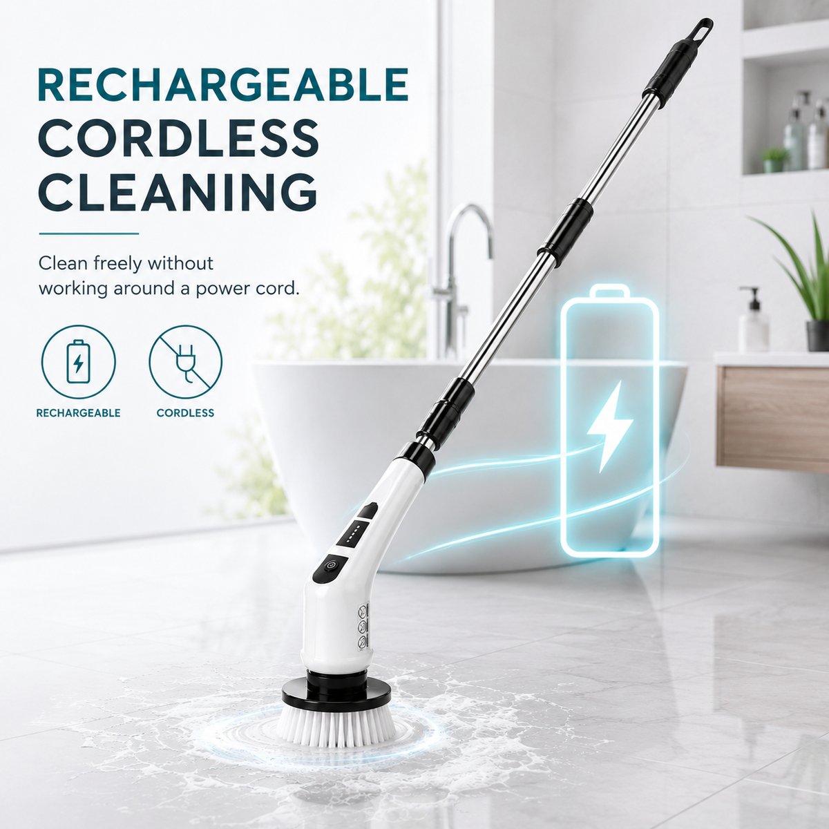 Cordless Electric Spin Scrubber – 7 Brush Heads