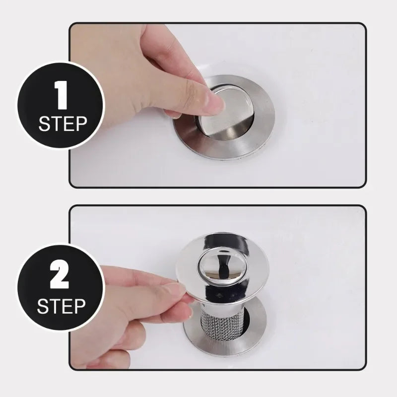Bathroom Sink Stopper — Pop-Up Stainless Steel Plug
