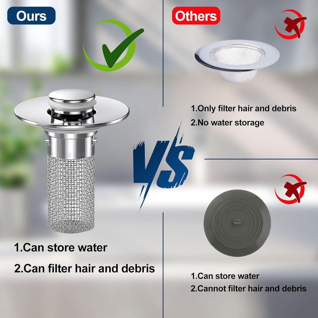 Bathroom Sink Stopper — Pop-Up Stainless Steel Plug
